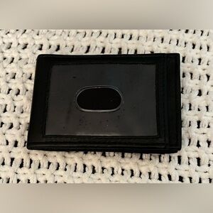 Unisex Black Leather Money Holder w/Card Slots, ID Window, Magnetic Close, RFID